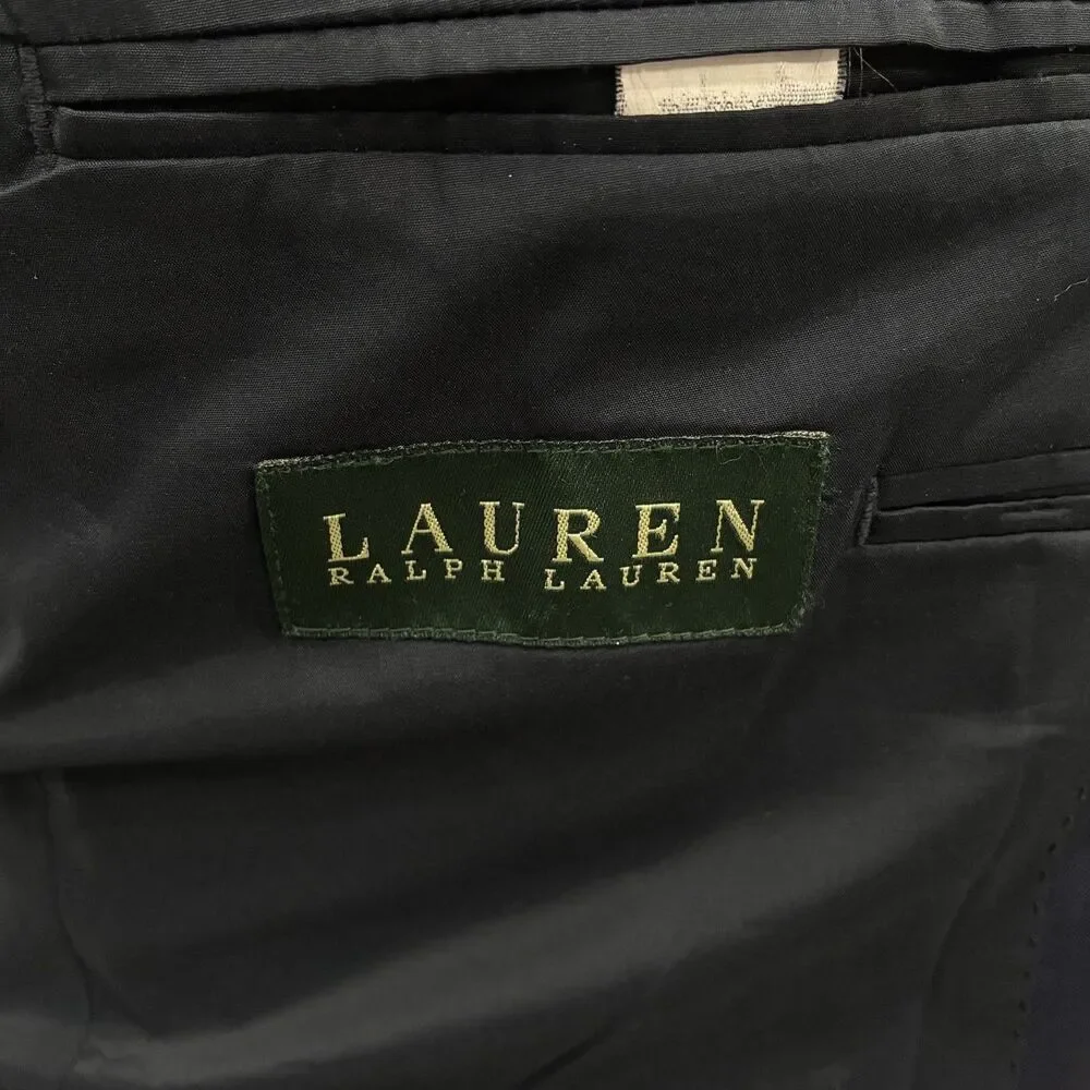 Lauren Ralph Lauren 40S Navy Blue Wool Gold Tone 2-Button Single-Vent Blazer